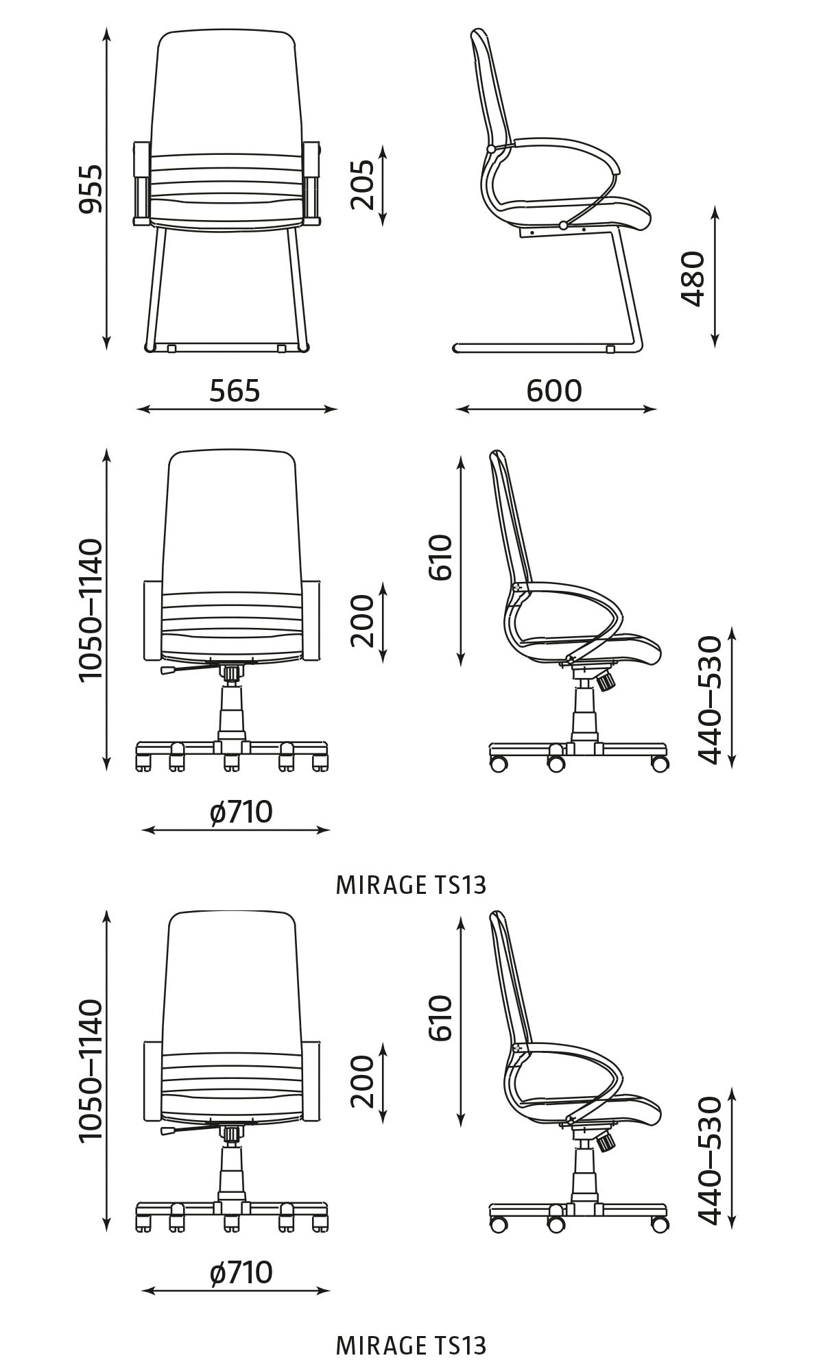 Nowy Styl - Fotele biurowe Mirage wymiary