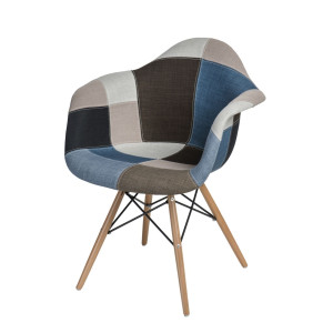 D2 Krzesło P018W patchwork niebiesko-szary podstawa DAW
