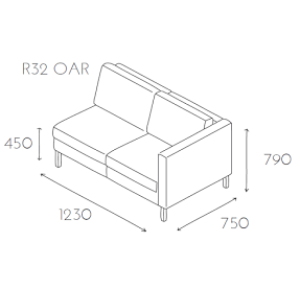 L.KLEIBER Sofa dwuosobowa PLATINIUM R32 OAR bez podłokietnika